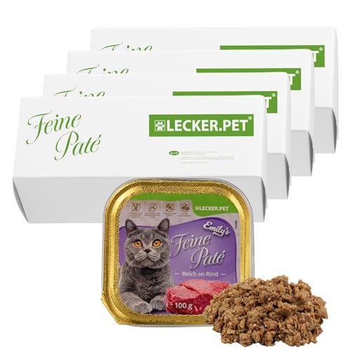 Lecker.Pet® | 68 x 100 g Emily's Feine Paté Reich an Rind Katzenfutter Vollnahrung | Nassfutter in praktischer Schale | Getreide- und Glutenfrei | Hochwertiges Futter | Reich an Proteinen & Mineralien von Lyra Pet