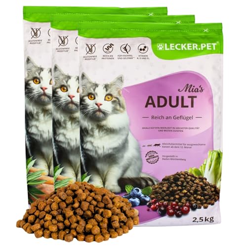 Lecker.Pet® | 7,5 kg Mia's Adult Herzhaftes Geflügel Katzen Trockenfutter Vollnahrung | Glutenfreies Katzenfutter | Trockenvollnahrung für Erwachsene Katzen | Nährstoffreiche Proteinquelle von Lyra Pet