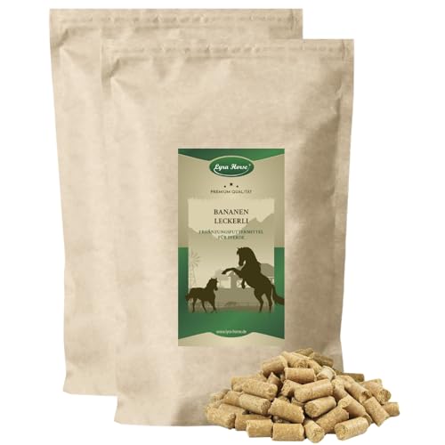 Lyra Horse® | 10 kg Bananen Leckerli Pferdefutter | Snacks aus Hafer, Weizen & Bananenchips | Ausgewogene Nährstoffquelle | Vitaminreiche Leckerlis für alle Pferde | Reich an Ballaststoffen & Kalzium von Lyra Pet