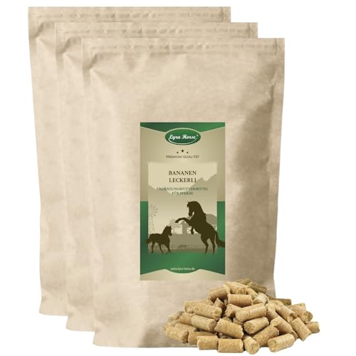 Lyra Horse® | 15 kg Bananen Leckerli Pferdefutter | Snacks aus Hafer, Weizen & Bananenchips | Ausgewogene Nährstoffquelle | Vitaminreiche Leckerlis für alle Pferde | Reich an Ballaststoffen & Kalzium von Lyra Pet