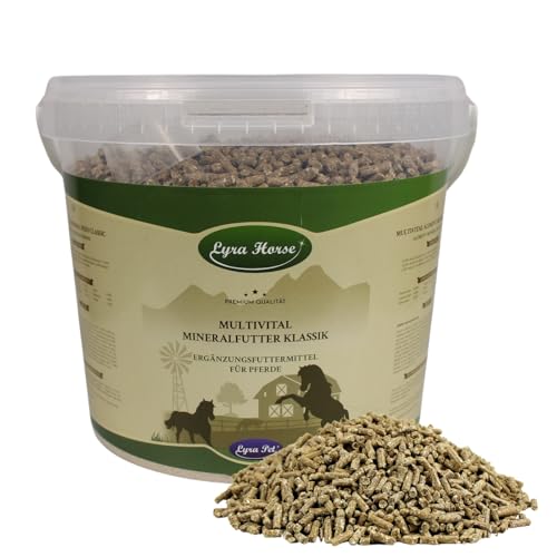 Lyra Horse® | 3,8 kg Multivital Mineralfutter Klassik Pferdefutter in Eimer | Pellets aus Leinkuchen & Weizengrieß | Ausgewogene Nährstoffquelle | Hochwertiges Futter für Pferde | Reich an Kalzium von Lyra Pet