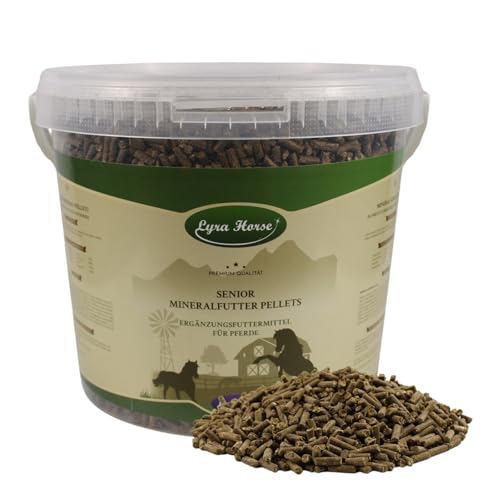 Lyra Horse® | 3,8 kg Senior Mineralfutter Pferdefutter im Eimer | Pellets aus Luzerne, Soja & Leinschrot | Ausgewogene Nährstoffquelle | Hochwertiges Futter für ältere Pferde | Reich an Ballaststoffen von Lyra Pet