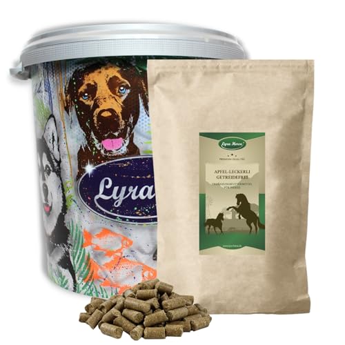 Lyra Horse® | 5 kg Apfel Leckerli Pferdefutter in 30 L Tonne | Snacks aus Weizen, Hafer & Apfel | Ausgewogene Nährstoffquelle | Nährstoffreiche Leckerlis für alle Pferde | Reich an Ballaststoffen von Lyra Pet