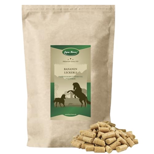 Lyra Horse® | 5 kg Bananen Leckerli Pferdefutter | Snacks aus Hafer, Weizen & Bananenchips | Ausgewogene Nährstoffquelle | Vitaminreiche Leckerlis für alle Pferde | Reich an Ballaststoffen & Kalzium von Lyra Pet