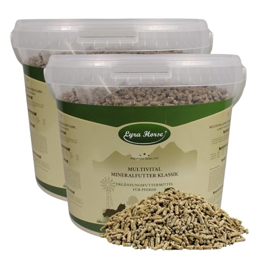 Lyra Horse® | 7,6 kg Multivital Mineralfutter Klassik Pferdefutter in Eimer | Pellets aus Leinkuchen & Weizengrieß | Ausgewogene Nährstoffquelle | Hochwertiges Futter für Pferde | Reich an Kalzium von Lyra Pet