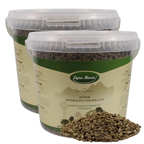 Lyra Horse® | 7,6 kg Senior Mineralfutter Pferdefutter im Eimer | Pellets aus Luzerne, Soja & Leinschrot | Ausgewogene Nährstoffquelle | Hochwertiges Futter für ältere Pferde | Reich an Ballaststoffen von Lyra Pet
