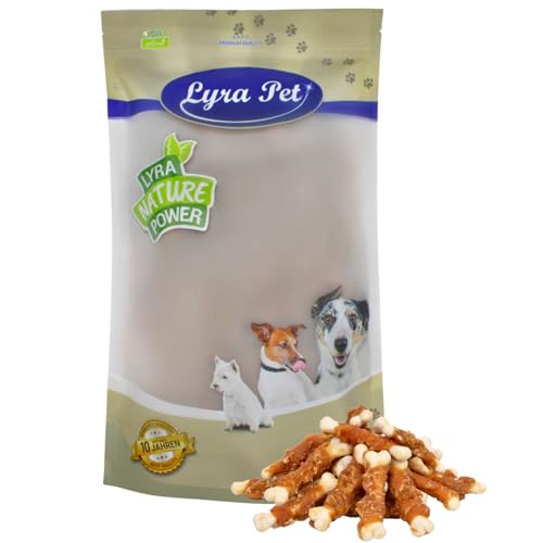 Lyra Pet® 1 kg Calciumknochen mit Hühnerbruststreifen Hundefutter Snack fettarm schonend getrocknet getrocknet Leckerli Kausnack Kauartikel für Hunde Kauspaß von Lyra Pet