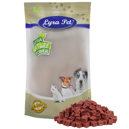 Lyra Pet® 1 kg Pferdefleischwürfel Hundefutter Snack fettarm schonend getrocknet getrocknet Leckerli Kausnack Kauartikel für Hunde Kauspaß von Lyra Pet