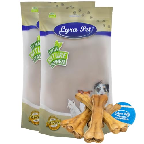 Lyra Pet® | 10 STK. Kauknochen ca. 30 cm + Tennis Ball | Naturbelassener Kausnack | Proteinreicher Hundeknochen zur Zahnreinigung | Langer Kaugenuss aus Rinderhaut | Fettarmer Kauartikel von Lyra Pet