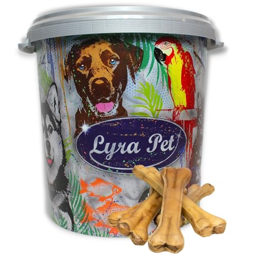 Lyra Pet® 10 Stück Kauknochen 30 cm Rinderhaut Hundefutter Kauartikel Rohleder gepresst Leckerli Snack + 30 L Tonne von Lyra Pet