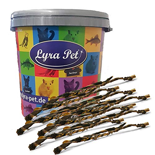 Lyra Pet® 10 Stück Kopfhautstangen Rind mit Pansen ca. 70 cm Hundefutter Kauartikel Rinderkopfhaut Kaustange Snack +30 L Tonne von Lyra Pet