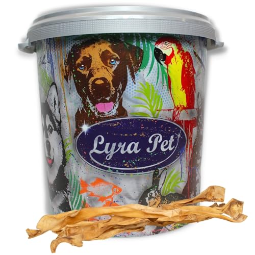 Lyra Pet® 10 Stück Rinderkopfhautstangen XXL ca. 70 cm Kausnack Hundefutter Kaustange Knochen Kauartikel Leckerli + 30 L Tonne von Lyra Pet