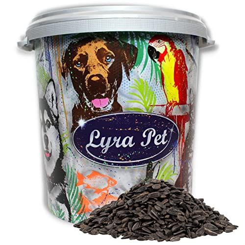 Lyra Pet® | 10 kg Sonnenblumenkerne Schwarz + 30 L Tonne | Wildvogelfutter Ganzjährig | Ideal für Kleine Vögel | Vogelfutter Gartenvögel | Höchster Ölgehalt | Spendet Energie im Sommer und Winter von Lyra Pet