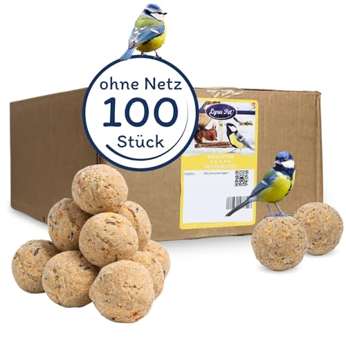 Lyra Pet® | 100 STK. Basic Meisenknödel ohne Netz à 90 g = 9 kg | Mineralstoffreiches Wildvogelfutter | Vogelfutter Ganzjährig| Wertvoller Energiespender für Wildvögel | Nährstoffreich & Fetthaltig von Lyra Pet
