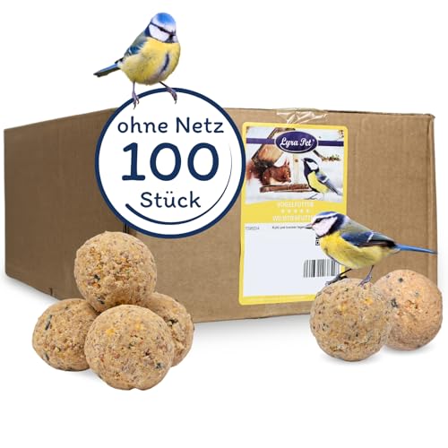 Lyra Pet® | 100 x 90 g = 9 kg Ganzjahresknödel ohne Netz | Energielieferant für Wildvögel | Ideal für Körnerfresser | Meisenknödel mit Besten Zutaten von Lyra Pet