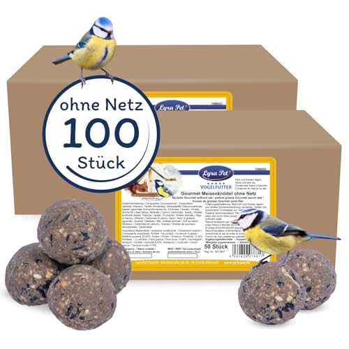 Lyra Pet® | 100 Gourmet Meisenknödel ohne Netz à 80 g | Energiespender für Wildvögel | Nährstoffreiches & Fetthaltiges Wildvogelfutter | Kraftspendendes Fettfutter | Vogelfutter für Sommer & Winter von Lyra Pet