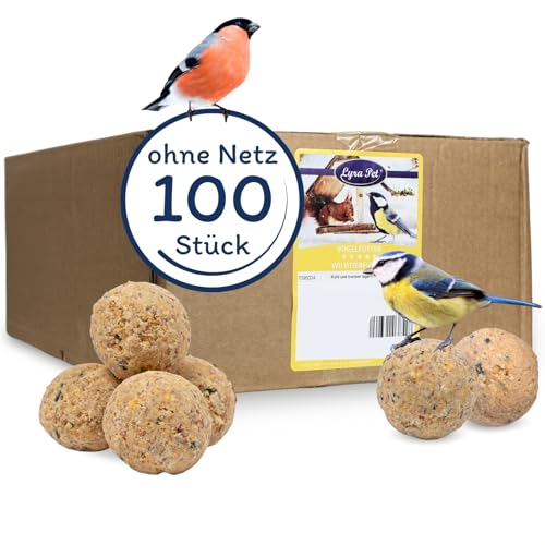 Lyra Pet® | 100 x 90 g Meisenknödel ohne Netz | Vogelfutter für das Ganze Jahr | Energielieferant für Wildvögel | Mineralstoffreiches Wildvogelfutter | Fetthaltig & Nährstoffreich | Für Futterschalen von Lyra Pet