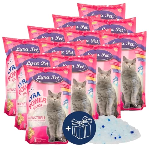 Lyra Pet® | 12 x 5 L = 60 L Lyra Power Silica Silikat Katzenstreu + Geschenk | 100% Kieselgel | Keine Klumpenbildung | Neutralisiert den Geruch | Staubfrei & Unparfümiert | Hygienisch & Saugstark von Lyra Pet