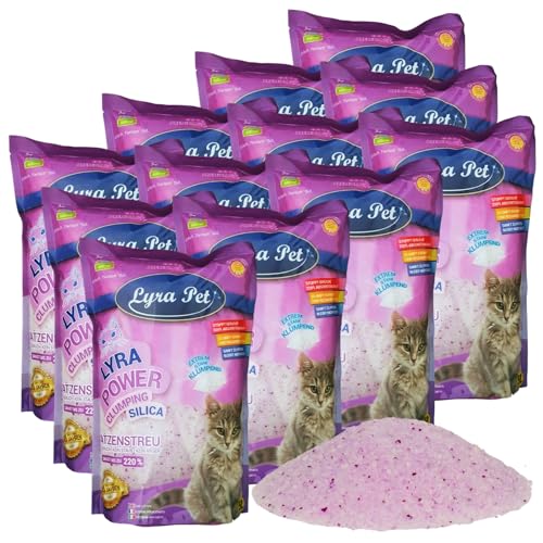 Lyra Pet® | 12 x 5 L = 60 L Lyra Power Clumping Silica Silikat Katzenstreu | Stark Klumpend | Saubere Wohnung | Neutralisiert den Geruch | Staubfrei | Sparsam im Gebrauch | Nachfüllen statt Neufüllen von Lyra Pet