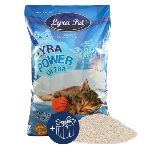 Lyra Pet® | 15 Liter Lyra Power Ultra Excellent Katzenstreu + Geschenk | Mit Babypuder Duft | Klumpstreu | 350% Saugkraft | Naturprodukt aus Bentonit | Saubere Wohnung | Neutralisiert Gerüche von Lyra Pet