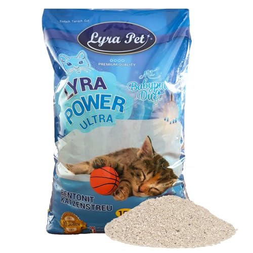 Lyra Pet® | 15 Liter Lyra Power Ultra Excellent Katzenstreu | Mit Babypuder Duft | Klumpstreu | 350% Saugkraft | Naturprodukt aus Bentonit | Stark Klumpend | Saubere Wohnung | Neutralisiert Gerüche von Lyra Pet