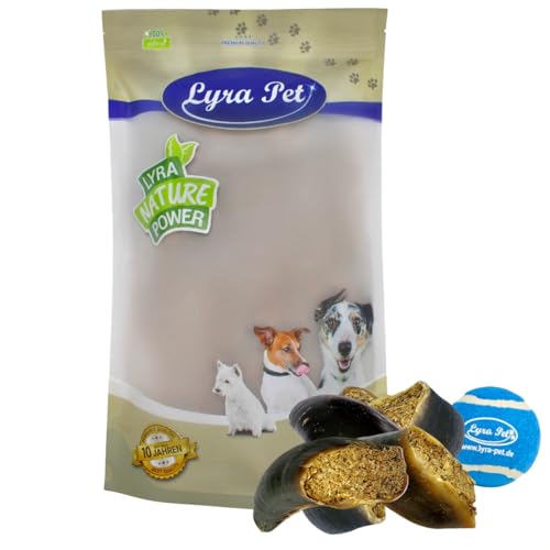 Lyra Pet® 15 STK. Rinderhufe gefüllt mit Pansen und Leber je ca. 120 g + Tennis Ball | Naturbelassener Kausnack | Ideal für die Zahnpflege | Leckerli für Hunde | Gut verdaulicher Kauartikel von Lyra Pet