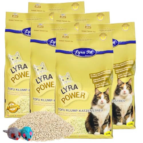 Lyra Pet® | 15 kg Tofu Katzenstreu + 2 Mäuse | Parfümfreie Klumpstreu | 300% Saugkraft | Umweltfreundliches Naturprodukt aus Erbsenprotein | Auch für Sensible Katzen | Staubfrei für saubere Wohnung von Lyra Pet