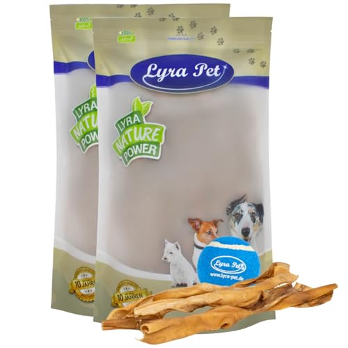Lyra Pet® 2 x 10 Rinderkopfhautstangen 50 cm Kaustangen Kausnack + Tennis Ball von Lyra Pet