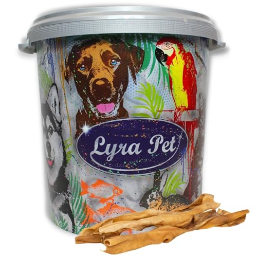 Lyra Pet® 2 x 10 Rinderkopfhautstangen ca. 50 cm Hundefutter Kaustange Kauknochen Rohleder Rind Kauartikel Snack + 30 L Tonne von Lyra Pet