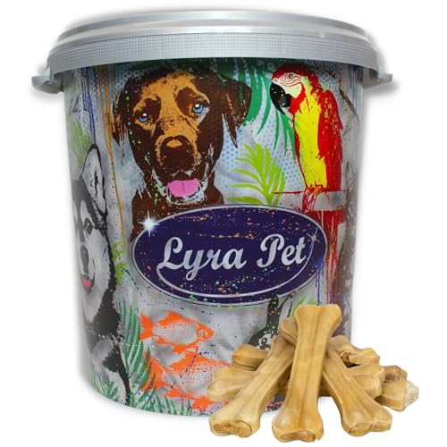 Lyra Pet® 20 Stück Kauknochen ca. 21 cm Rinderhaut gepresst Hundefutter Kauartikel Kausnack fettarm Zahnpflege + 30 L Tonne von Lyra Pet