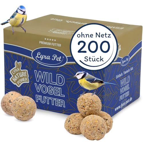 Lyra Pet® | 200 x 90 g = 18 kg Ganzjahresknödel ohne Netz | Energielieferant für Wildvögel | Meisenknödel mit Besten Zutaten | Für Körnerfresser von Lyra Pet