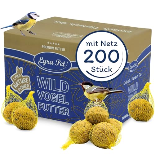 Lyra Pet® | 200 Ganzjahresknödel mit Netz à 90 g = 18 kg | Wildvogelfutter Sommer & Winter | Energielieferant für Wildvögel | Meisenknödel zum Aufhängen | Vogelfutter Klassiker | Für Körnerfresser von Lyra Pet