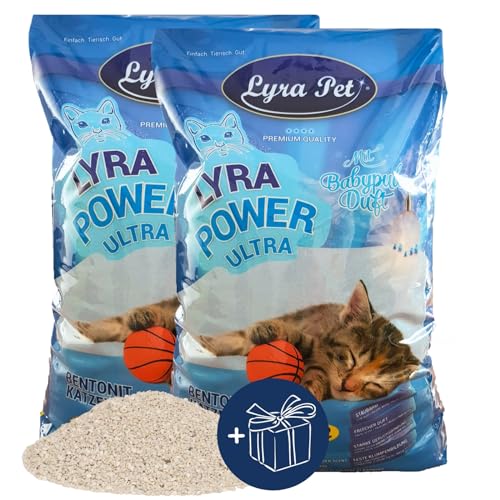 Lyra Pet® | 30 Liter Lyra Power Ultra Excellent Katzenstreu + Geschenk | Mit Babypuder Duft | Klumpstreu | 350% Saugkraft | Naturprodukt aus Bentonit | Saubere Wohnung | Neutralisiert Gerüche von Lyra Pet