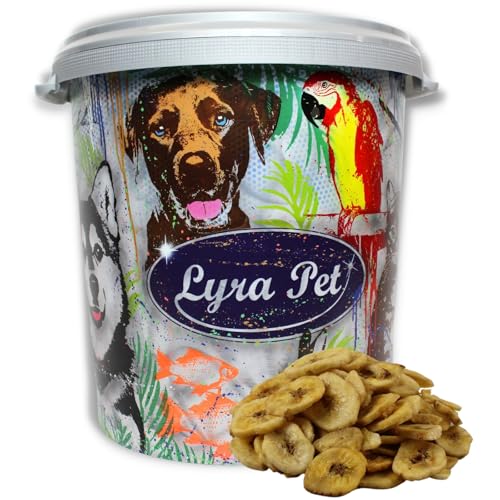 Lyra Pet® 5 kg Bananen getrocknet + 30 L Tonne | Reich an Vitaminen & Ballaststoffen | Bananenscheiben für Vögel, Nager, Pferde & Reptilien | Nährstoffreiches, natürliches Futter | Ideal als Ergänzung von Lyra Pet