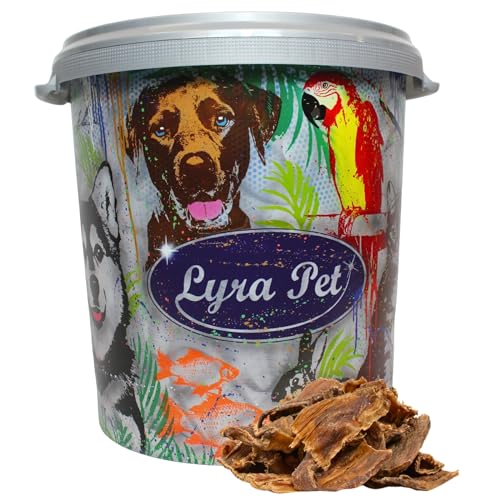 Lyra Pet® 5 kg Dörrfleisch Chips 5000 g Rind Rinderdörrfleisch Kauartikel Snack Leckerli Hund in 30 L Tonne von Lyra Pet