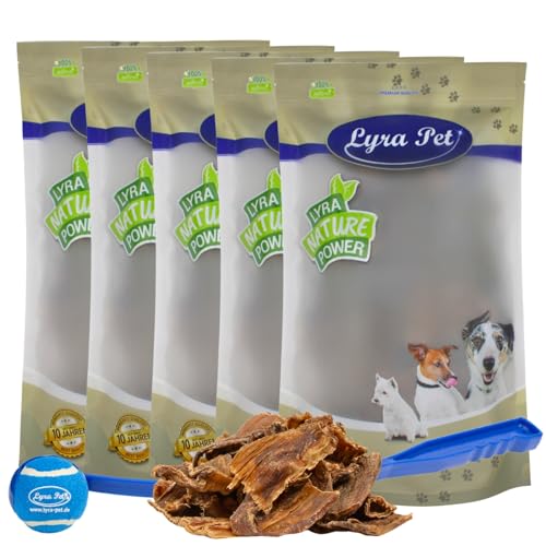 Lyra Pet® 5 kg Dörrfleisch Chips 5000 g Rind Rinderdörrfleisch Snack Kauartikel Hund + Ballschleuder von Lyra Pet
