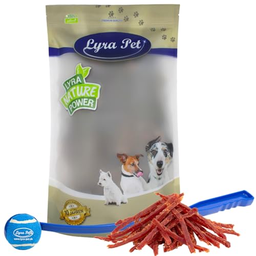 Lyra Pet® 5 kg Entenbrust Abschnitte Kausnack Hundefutter fettarm schonend getrocknet Leckerli Hund Ente Kauartikel Entenbrust Streifen Kauspaß + Ballschleuder von Lyra Pet