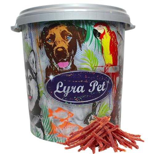 Lyra Pet® 5 kg Entenbrust Abschnitte Kausnack Hundefutter fettarm schonend getrocknet Leckerli Hund Ente Kauartikel Entenbrust Streifen Kauspaß in 30 L Tonne von Lyra Pet