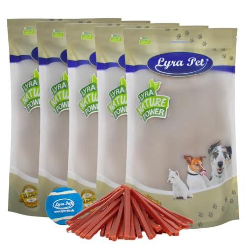 Lyra Pet® 5 kg Entenbruststreifen Kausnack Hundefutter fettarm schonend getrocknet Hund Kauartikel Kauspaß + Tennis Ball von Lyra Pet