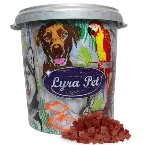 Lyra Pet® 5 kg Entenbrustwürfel Kausnack Hundefutter fettarm schonend getrocknet Leckerli Hund Ente Kauartikel Hund Entenbrust Streifen Kauspaß in 30 L Tonne von Lyra Pet