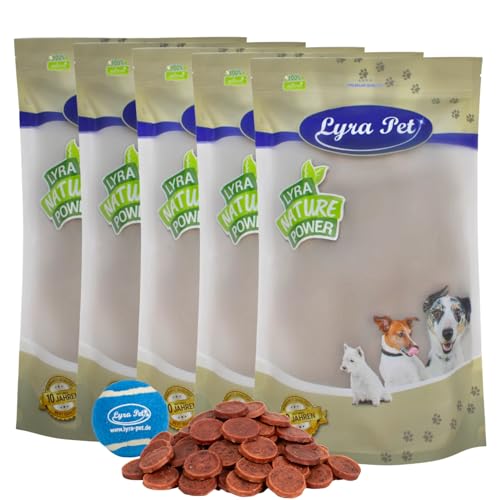 Lyra Pet® 5 kg Entenchips Hundefutter Snack fettarm schonend getrocknet getrocknet Leckerli Kausnack Kauartikel für Hunde Kauspaß + Tennis Ball von Lyra Pet