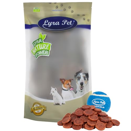 Lyra Pet® 5 kg Entenchips Hundefutter Snack fettarm schonend getrocknet getrocknet Leckerli Kausnack Kauartikel für Hunde Kauspaß + Tennis Ball von Lyra Pet