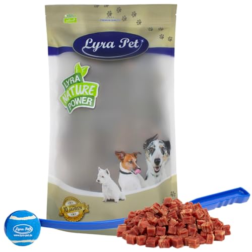 Lyra Pet® 5 kg Entenfleischwürfel mit Fisch Hundefutter Snack fettarm schonend getrocknet Leckerli Kausnack Kauartikel für Hunde Kauspaß + Ballschleuder von Lyra Pet