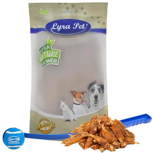Lyra Pet® 5 kg Hühner Wrap mit Fisch Hundefutter Snack fettarm schonend getrocknet Leckerli Kausnack Kauartikel für Hunde Kauspaß + Ballschleuder von Lyra Pet