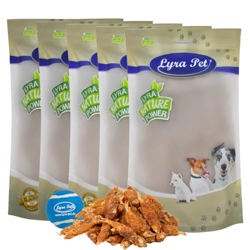 Lyra Pet® 5 kg Hühner Wrap mit Fisch Hundefutter Snack fettarm schonend getrocknet Leckerli Kausnack Kauartikel für Hunde Kauspaß + Tennis Ball von Lyra Pet