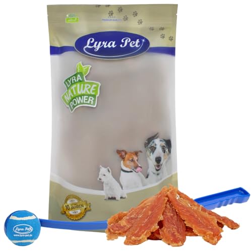 Lyra Pet® 5 kg Hühnerbrust Soft Hundefutter Snack fettarm schonend getrocknet Kauartikel Kauspaß + Ballschleuder von Lyra Pet