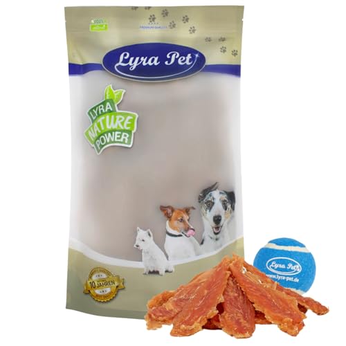 Lyra Pet® 5 kg Hühnerbrust Soft Hundefutter Snack fettarm schonend getrocknet Kauartikel Kauspaß + Tennis Ball von Lyra Pet