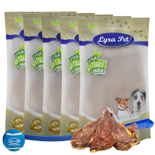 Lyra Pet® 5 kg Hühnerbrustfilet getrocknet Hundefutter Kausnack + Ballschleuder von Lyra Pet