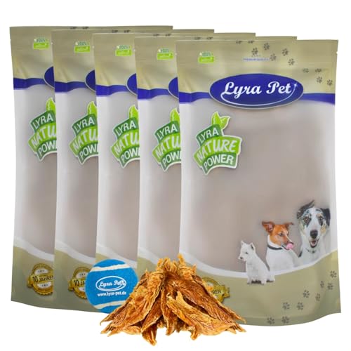 Lyra Pet® 5 kg Hühnerbrustfilet getrocknet Hundefutter fettarm Kausnack +Tennis Ball von Lyra Pet