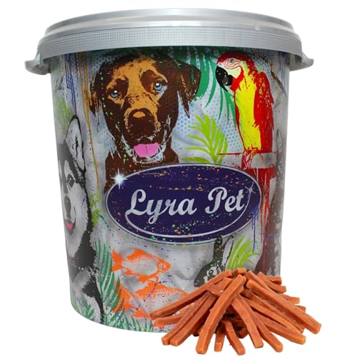 Lyra Pet® 5 kg Hühnerbruststreifen Hundefutter Snack fettarm schonend getrocknet Kauartikel Kauspaß in 30 L Tonne von Lyra Pet